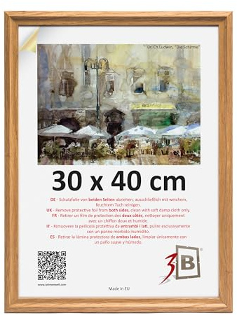 3-B Bilderrahmen MORI - Braun (Eiche mit optisch sanfter Holzmaserung) - 30x40 cm - Holzrahmen, Fotorahmen, Dokumentenrahmen mit Acrylglas