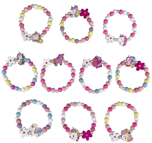 LUMITERRA Lot de 10 Pièces Manuel Colorés Bois Charme Bracelet, Coquette Licorne Arc-en-ciel Bracelet Tissé, Pour Filles et Enfants Parfait Pour Les Cadeaux D'anniversaire et de Fête