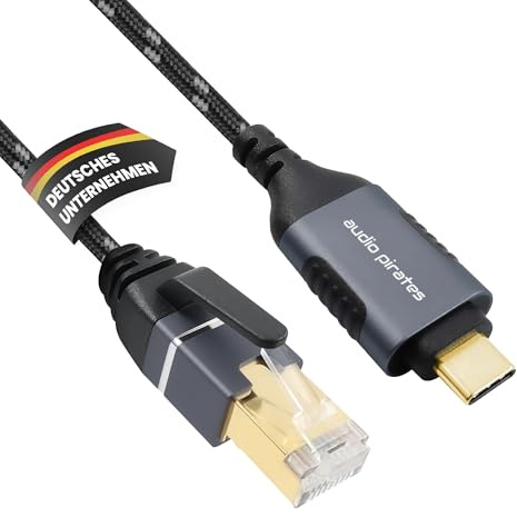 audio pirates Cavo adattatore Ethernet USB 3.0 a RJ45, (Gigabit, CAT6A, 1000 Mbps) - Adattatore di rete USB con contatti dorati e alloggiamento in alluminio - Adattatore Ethernet USB (1 pacco, 0,5
