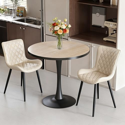 FATIVO Esstisch Rund 80 cm Hoch Holzoptik Steinplatte Luxus Küchentisch | Moderner Kleiner Tisch 77×77 cm für Küche Wohnzimmer Esszimmer Balkon