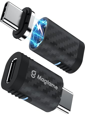 Magtame 2 Adaptadores USB-C Magnéticos Rectos 240 W, 40 Gbps, 24 Pines | Plástico con fibra de carbono, carga 5 A, vídeo 4K/60Hz, reduce inserciones y desgaste, para móviles USB-C, tabletas y hubs