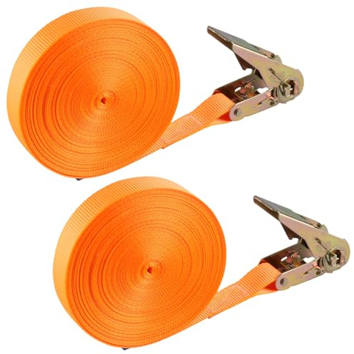 SenaiMy 2 Stück Spanngurte mit Ratsche 15 M, Spanngurt Orange Farbe Zurrgurte mit Ratsche für Surfbrett, Motorräder, Auto, Kajak und Anhänger, Zugkraft 800 kg, Tragkraft 400 kg