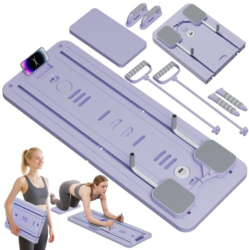 Pilates Board, Orabuth Faltbarer Pilates Reformer Maschine Set Für Zuhause, Multifunktionales Core-Trainingsgerät Mit Automatischer Rückprallroll und Handyhalter Für Home Workout Equipment (Lila)