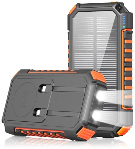Riapow Solar Power Bank 22.5W Wireless Portable Charger Built-in 2 Cables