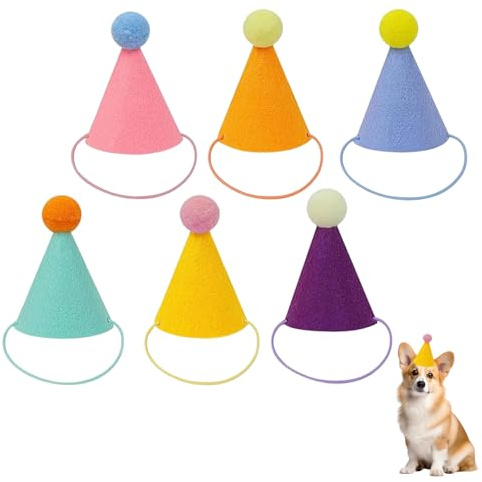 6 Stück Mini-Partyhüte für Kuscheltiere,Kegelhüte für Geburtstagspartys,Kleine Bunte Partyhüte Kuscheltiere,Geburtstag Hut,Verstellbarer Kegelhut,Partyhüten Set für Hunde Katzen Kaninchen & Stofftiere