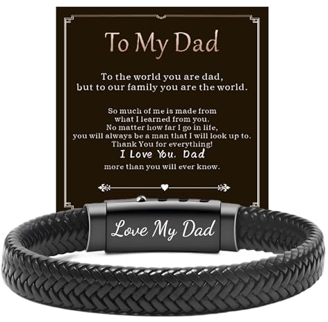 Men Leather Bracelet Gift, Black Braided Rope Stainless Steel Bangle | Adjustable Stainless Steel Clasp, Fashion Jewelry Gifts for Son Husband Daddy Father Day Birhday Anniversary Christmas