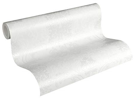 A.S. Création Carta da parati barocca bianco e nero in tessuto non tessuto con glitter, 10,05 m x 0,53 m, bianco 361661