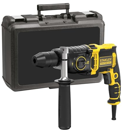 Stanley Perceuse à Percussion FMEH850K-QS - 850 W - 2 Vitesses - 54400 cps/min - Mandrin Auto-serrant 13 mm - Carter Métallique - Filaire et Compacte - Livrée en Mallette - Gamme FATMAX Jaune