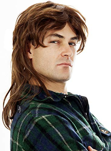 ALLAURA Maulett-Perücke für Herren, 80er-Jahre-Kostüme, Herren, Perücke, Meric Blond, Braun, Schwarz, Joe Dirt White Trash-Kostüm, Zubehör - Braun - Einheitsgröße