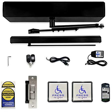 Olideauto Wireless Swing Door Operator,Garage Door Opener Automatic for Commercial Door with Sqaure 4.5'' Wireless Handicap Push Buttons and 880lbs Stainless Steel Electric Strike