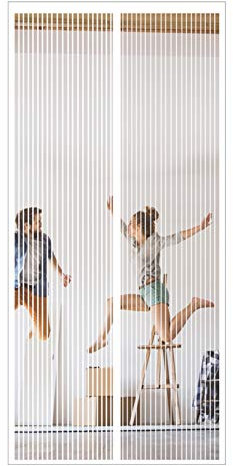 GOUTUI Moustiquaire Porte Fenetre AimantéE, 100x210cm Keeps Mosquitoes Moustiquaire Enroulable Installation sans Outil Facile pour Balcon, Couloirs, Portes Patio, Baie Vitree, Coulissante, Blanc A