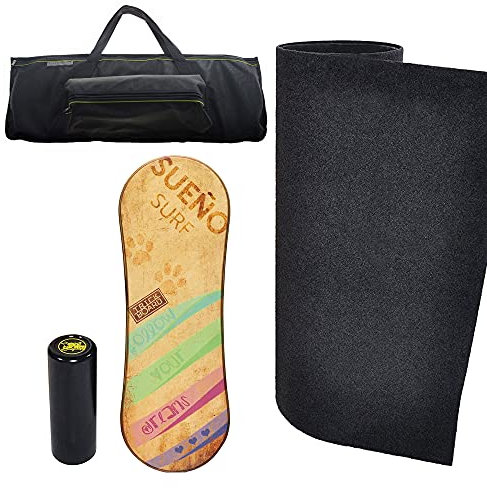 Trickboard Sueno Surf Set: Board Bag + Roller + Carpet + Sticker Free - Balance Training Skateboard Surfboard Snowboard Wakeboard