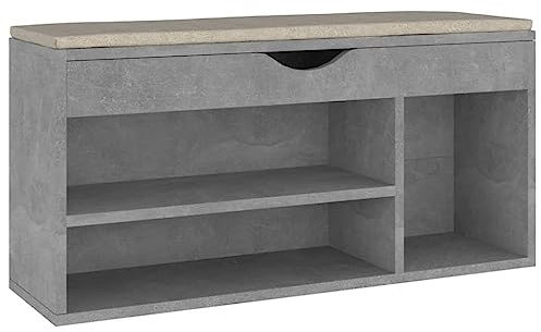 vidaXL Schuhbank mit Kissen Schuhschrank Sitzbank Sitztruhe Schuhablage Schuhregal Schuhtruhe Schuhaufbewahrung Schuhständer Betongrau 104x30x49cm Holzwerkstoff