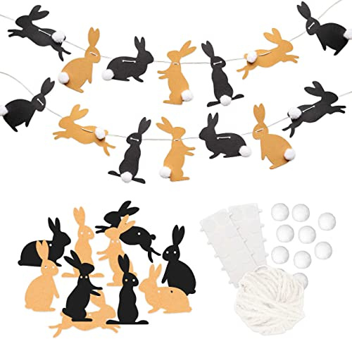 Papierdrachen 10m Girlang som påskdekoration - kaniner med puschel - dekoration för pyssel för pojkar, flickor och vuxna - vacker dekorativ påskdesign - set 14