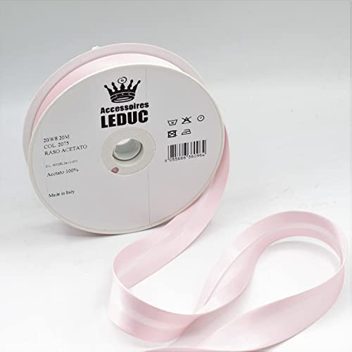 Leduc Satin-Schrägband, 20 m, 30 Farben, zum Nähen, doppelt gefaltet, 8 + 20 + 8 mm, 100 % Acetat, italienische Qualität, 2075 Hellrosa