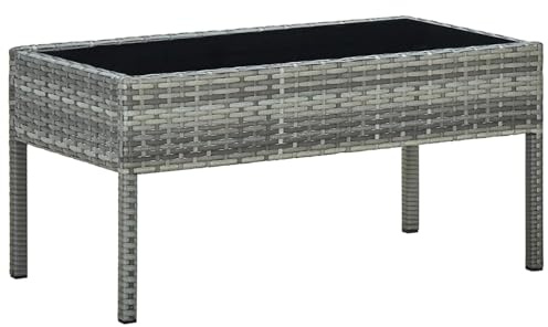 Homgoday Gartentisch Grau 75x40x37 cm Poly Rattan Tisch Model45905