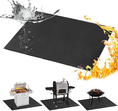 Brinman Under grillmatta, premium grillmatta för däck, golvmattor för att skydda däck, grillmatta för grillning, dynskydd för däck och uteplatser, vattentät, återanvändbar (40 x 48 i brandsäker)