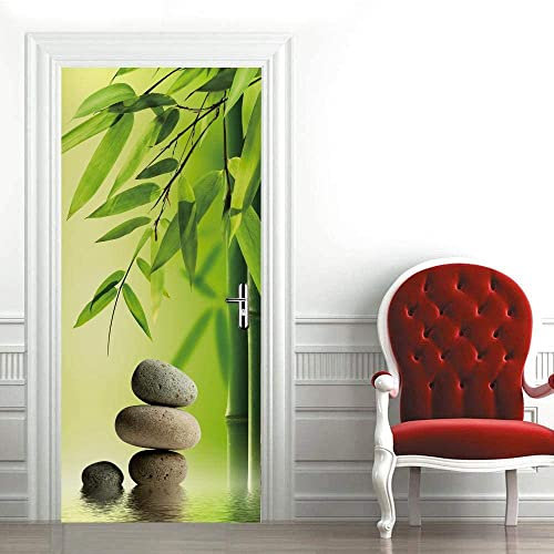 Türfolie Türtapete Türposter Selbstklebend 3D Fototapete Klebefolie Tür Mit Motiv Türaufkleber Kinderzimmer Grüner Bambusstein 77 X 200 Cm