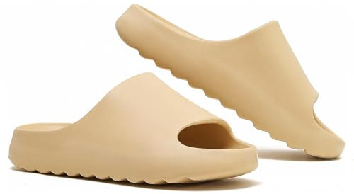Jesindr Men's Women's Summer Sea Slippers Cozy Slides House Foam Slide Pool Shoes Cloud Slippers Rubber Sliders Summer Sandals, beige, 10.5 UK