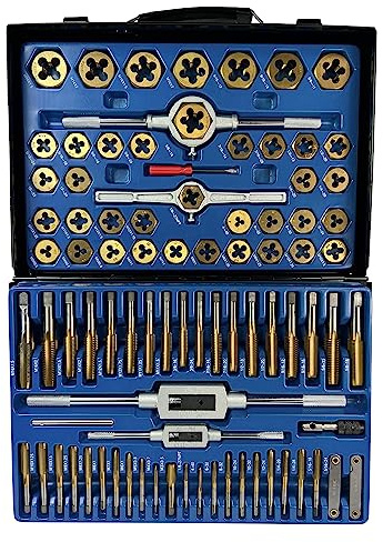 Kraftwelle 86 teiliges Gewindeschneider Set für metrische und SAE Gewindebohrer- und Schneideisen-Set Reparatur von defekten Schrauben & Gewinden