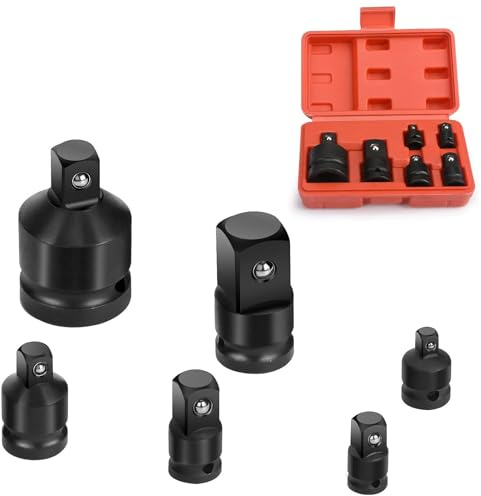 Impact Socket Adapter Set, 6 Pcs Professional Impact Socket Adapter 1/2 to 3/8 for Socke t Wrench, Breaker Bars Ratchets Well Packed in a Plastic Case 1/4 3/8 1/2 3/4