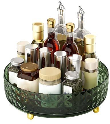 Lazy Susan Drehteller, 360 Grad drehbarer Aufbewahrungs-Organizer, rutschfestes Gewürzregal Drehteller, 23cm drehbarer Organizer für Küche, Kühlschrank, Speisekammer, Kühlschrank, Dunkelgrün