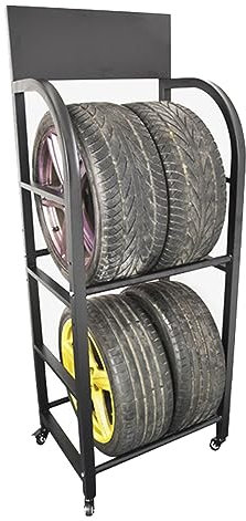 NUNETH Reifenregal 2-stöckiges, Robustes Reifenregal, 69 Zoll Hoch, 4 Garagenregale für Reifen mit Universalrädern und Bremsen, Mobiler Reifenständer aus Metall, Tragfähigkeit 250 Kg