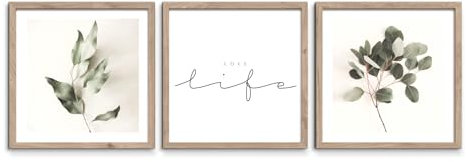 Bilder Set Floral 3x 30x30 cm (AUFHÄNGFERTIG) mit hochwertigem Holzrahmen - Zeitlose minimalistische Schönheit für Ihr Zuhause - Natürliche Eleganz für Wohnzimmer Schlafzimmer Flur oder Küche
