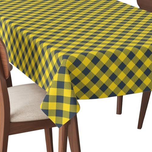 HEKO PANELS Tischdecke 140 x 240 cm Abwaschbar Tischtuch Gartentischdecke Fleckschutz Wasserabweisend Tafeldecke Kariert Gelb