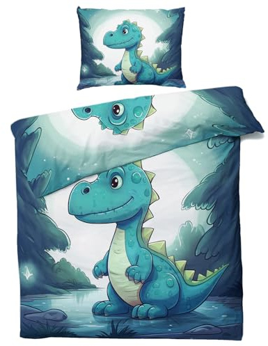 Générique Housse de Couette 140x200 Dinosaure - Parure de Lit 1 Personne Motif Dino de Dessin Animé Enfant avec Fermeture éclair - Ensemble de Literie en Microfibre Douce avec Taie d'oreiller I*-50