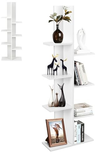 HOMASIS Scaffale portaoggetti a 7 livelli, libreria a libro in MDF con angoli arrotondati, mobile di stoccaggio per soggiorno, balcone, ufficio, carico 40 kg, 50 x 20 x 141 cm (bianco)