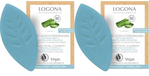 LOGONA Naturkosmetik Feste feuchtigkeitsspendende Gesichtsreinigung Bio-Aloe Vera & natürlichem Hyaluron (Packung mit 2)