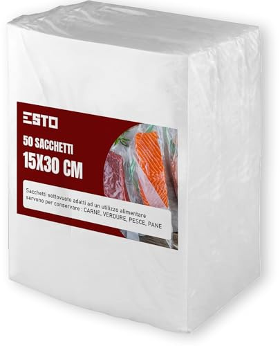 ESTO Bolsas al vacío para alimentos, 50 o 100 bolsas de diferentes tamaños, envasadas al vacío para alimentos, conservación de alimentos, bolsas para máquina al vacío alimentos 15 x 30/50 unidades