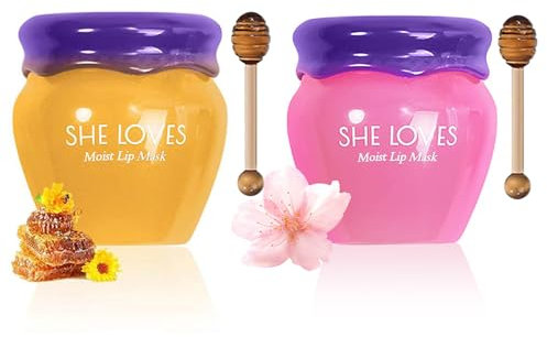 2 Pezzi Maschera per Labbra, Balsamo per Labbra al Miele e Sakura, Lip Mask Idratante per Giorno e Notte, Set Per La Cura Delle Labbra, Trattamento Nutriente per Labbra Secche e Screpolate