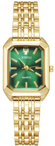 OFFCUP Dam kvartsur, 32 mm klassiska fyrkantiga klockor, analog display rostfritt stål rem kvartsur, mode vardaglig klänning armbandsur för kvinnor damer flickor, gRÖN