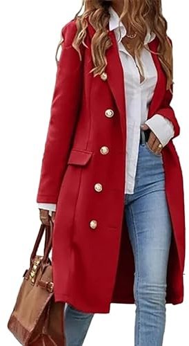 IDEALSANXUN Langer Damenmantel aus Wolle für Herbst und Winter, Trenchcoat, trendige Jacken, Rot/Ausflug, einfarbig (Getaway Solids), X-Large