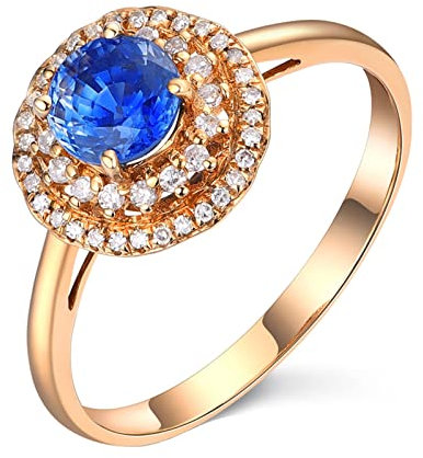 KnSam Hochzeitsring 18 Karat 750 Gold, Solitärring Partnerringe Saphir 0.85ct Klassischer Ringe mit Natürlicher Diamant Gr.61 (19.4)