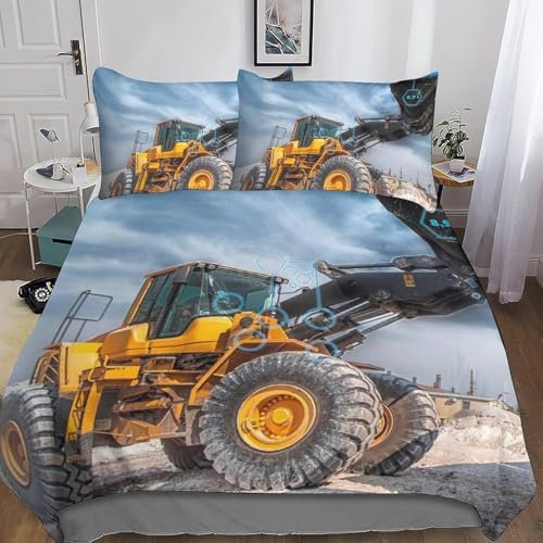 100% Mikrofaser Kinderbettwäsche 90X190 cm 3 Teilig 3D Bagger Bettwäsche Mit Reißverschluss Jungen Und Mädchen Weiche Bettbezug Mit Kissenbezüge - Anti-Allergie -945M822Q111Q89
