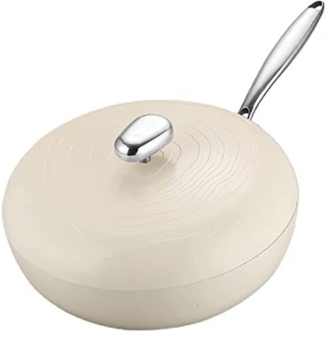 CHCWR Sartén Wok Freing Pan de Tortilla Antiadherente sartén Wok Wok Freing Freing Both Bottom Utensilios de Cocina con Tapa para freír con Frito Frito Frito infringbeige (Beige)