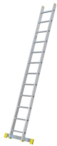Bayersystem BS-DJ 1x12 Aluminium Anlegeleiter, 12 Sprossen, bis 150 kg belastbar, Leiterhöhe 3,21 m, max. Arbeitshöhe 4,01 m, Profi-Leiter, Stufenanlegeleiter, Silber/Gelb