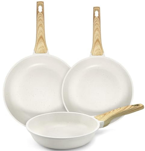 GiPP Set di Padelle Antiaderenti in Ceramica – Padelle Sane e Atossiche da 20+24+28 cm, Compatibili con Induzione, Senza PFAS e PFOA, Lavabili in Lavastoviglie(Bianco,20+24+28cm)