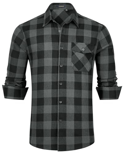 HISDERN Men's Long Sleeve Casual Plaid Flannel Shirt Checked Tartan Button Down Shirts for Men S-4XL