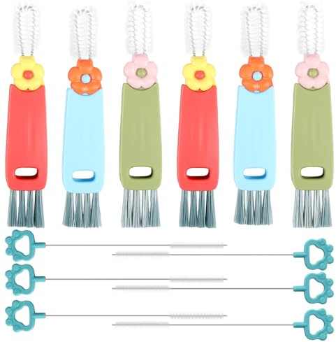 Foppla 12Pcs Cup Lid Cleaning Brush, 3 in 1 Multifunctional Cup Lid Crevice Cleaning Brush Long Water Bottle Straw Cleaner Brushes for Glasses Baby Bottles Sports Cups