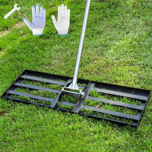 BCSRVCE Rastrillo nivelador de césped de 91 x 25 cm, Extra Ancho, de 198 cm, con Mango Extensible de Acero Ajustable, Resistente, Apto para Campos de Golf y Granjas.