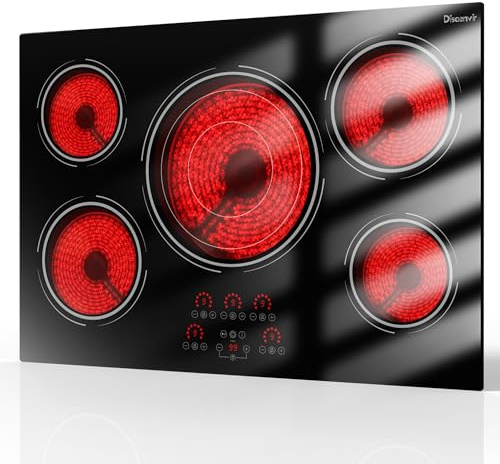 Disaenvir 30 Inch Electric Cooktop - 9000W Powerful 5 Burner Electric Stovetop, 220V Built-in Ceramic Stove 30 Inches with Triple Ring, Timer, Safety Lock, Pause, 220V-240V Hard Wired (No Plug)