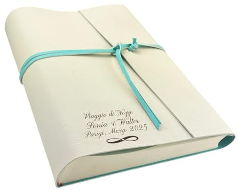 TriVin Art Album Fotografico Artigianale Made in Italy, in Similpelle bicolore, personalizzabile con 3 righe + simbolo,classico con velina Compleanno Regalo Wedding Eventi Anniversario Nozze Ricordi