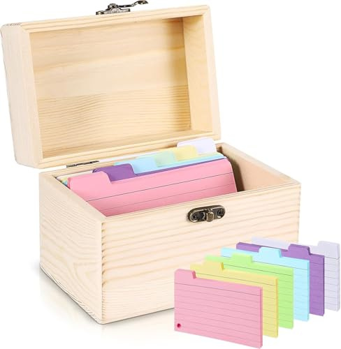 ykgsdkl Scatola per ricette in legno con schede, robusta scatola per schede in legno, 10,2 x 15,2 cm, porta ricette, porta carte, organizer per appunti, astuccio con 150 biglietti per cucina