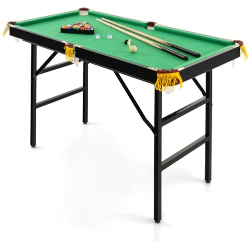 DREAMADE 122 cm klappbarer Billardtisch-Set mit Zubehör, mini tragbarer Spieltisch für Kinder & Erwachsene, platzsparender Pooltisch mit Queue, Queue-Kreide, Kugeln, Dreieck & Bürste