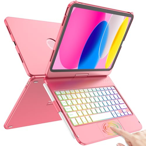 TQQ Coque Clavier pour iPad A16 11/10 Ème Gen avec Pavé Tactile Précision | Clavier Rétroéclairé 10 Couleurs de Type Ordinateur Portable, AZERTY Layout Français