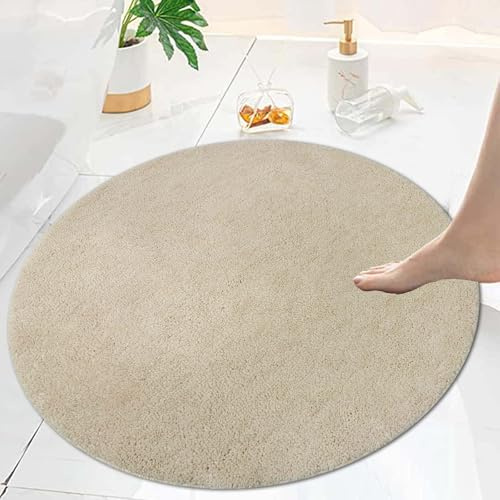 Famibay Badrumsmatta halkfri tvättbar badrumsmatta vattenabsorberande badmattor och badrumsmattor rund badrumsmatta mikrofibermatta löpare för badrum tvättkök (beige, 80 cm rund)